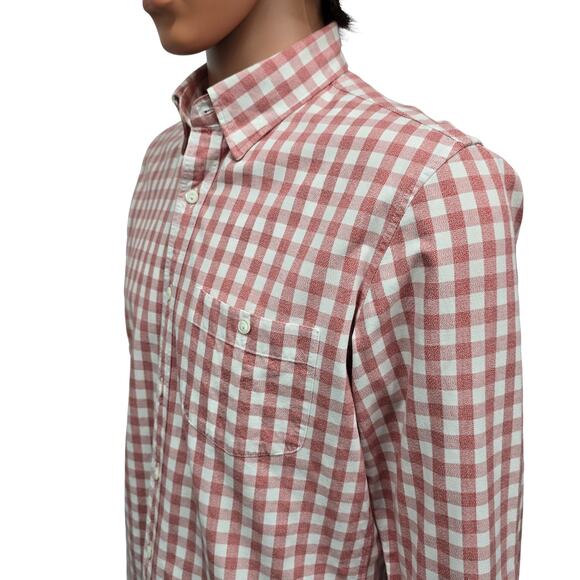 J. Crew Jaspe Cotton Shirt Men M Slim Fit Red White Gingham Check Long Sleeve - Picture 9 of 13